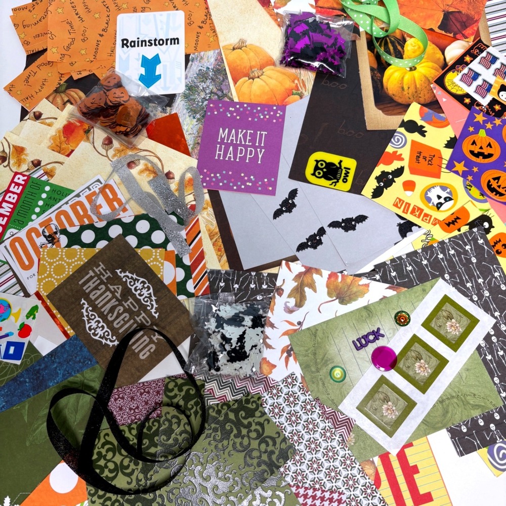 Fall Scrapbook 80+ lot Ephemera Holiday junk journal Paper Stickers Ribbon hallo